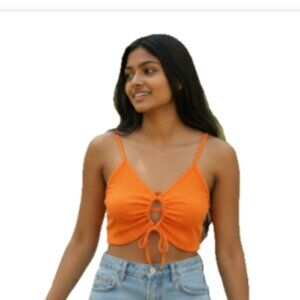 H&M Juniors Crop Tank Top SZ Small Orange Stretch Adjustable Spaghetti Strap NWT